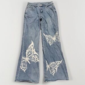 Shein Jeans 28 Wide Leg Flare Boho Festival Butterflies Fairy Fairycore Hippie